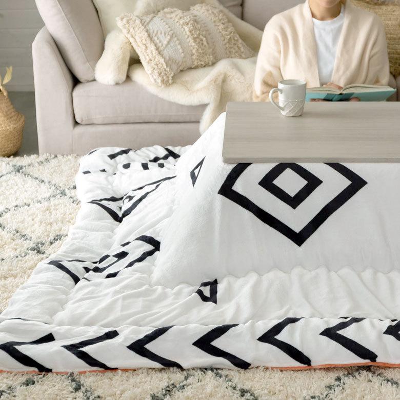 こたつ布団 正方形 約190×190cm ベニオワレン風 モノトーン おしゃれ 掛け布団 カジュアル フランネル 70009-wh | ブランド登録なし | 07