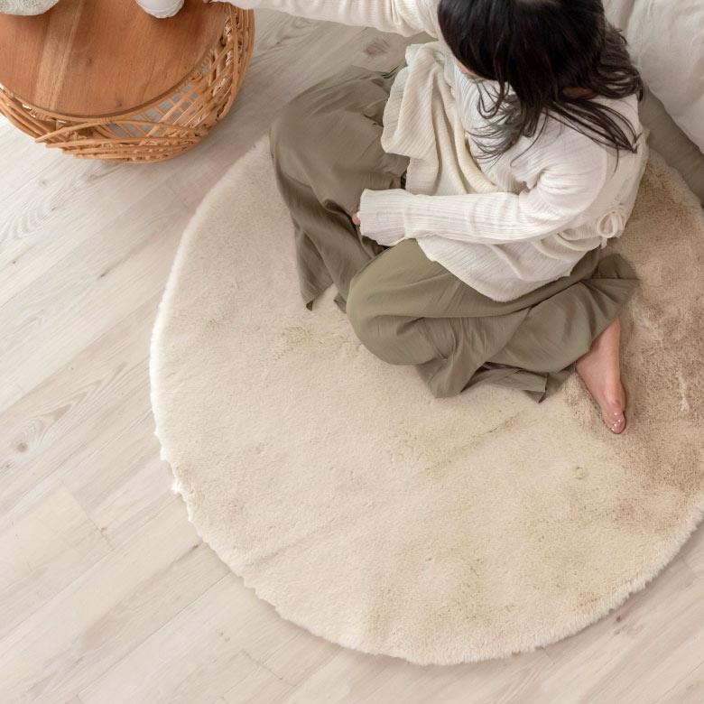ラグ ラグマット 円形 約 直径 100cm フェイクファー フェイクラビットファー 洗える 丸洗い 滑り止め カーペット 無地 シンプル 起毛 ムートン ボア 70109 | ELEMENTS（インテリア） | 21