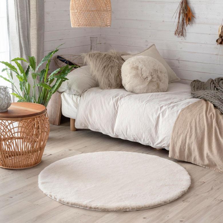 ラグ ラグマット 円形 約 直径 100cm フェイクファー フェイクラビットファー 洗える 丸洗い 滑り止め カーペット 無地 シンプル 起毛 ムートン ボア 70109 | ELEMENTS（インテリア） | 09