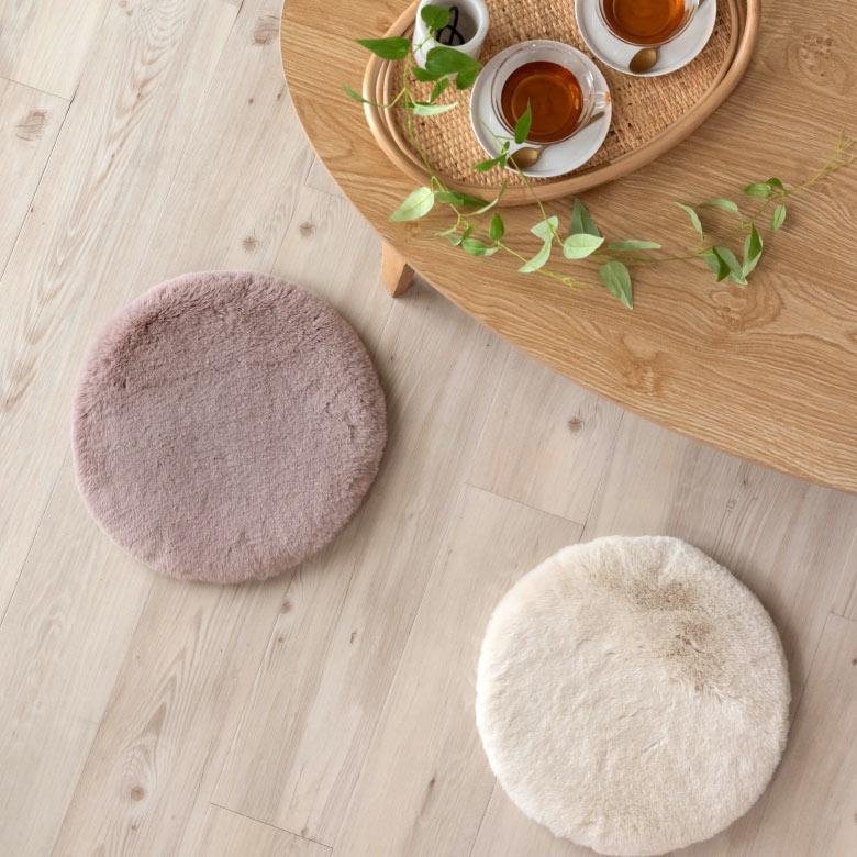 チェアパッド 座布団 円形 約 直径 35cm フェイクラビットファー 丸形 丸型 洗える 丸洗い 滑り止め あったか 無地 シンプル フェイク ムートン ボア 70112 | ブランド登録なし | 19