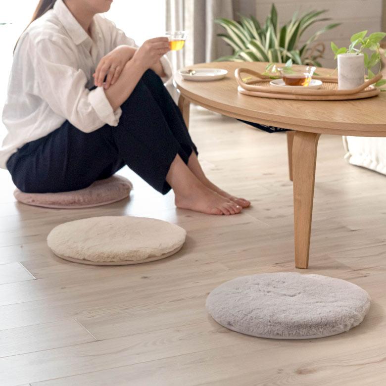 チェアパッド 座布団 円形 約 直径 35cm フェイクラビットファー 丸形 丸型 洗える 丸洗い 滑り止め あったか 無地 シンプル フェイク ムートン ボア 70112 | ブランド登録なし | 12