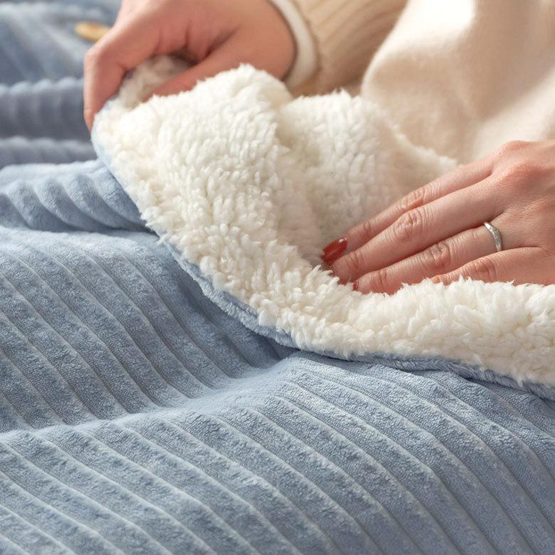 ブランケット ひざ掛け コーデュロイ ボア ふわふわ 幅約70cm 防寒 無地 洗濯可 洗える ウォッシャブル ボタン付き おしゃれ 70116 | ELEMENTS（インテリア） | 05