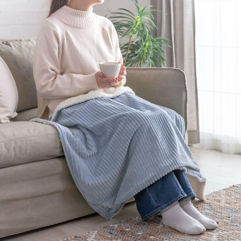 ブランケット ひざ掛け コーデュロイ ボア ふわふわ 幅約70cm 防寒 無地 洗濯可 洗える ウォッシャブル ボタン付き おしゃれ 70116 | ELEMENTS（インテリア） | 07