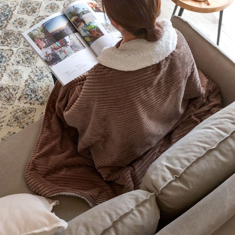 ブランケット ひざ掛け コーデュロイ ボア ふわふわ 幅約100cm 防寒 無地 洗濯可 洗える ウォッシャブル ボタン付き おしゃれ 70117 | ELEMENTS（インテリア） | 16