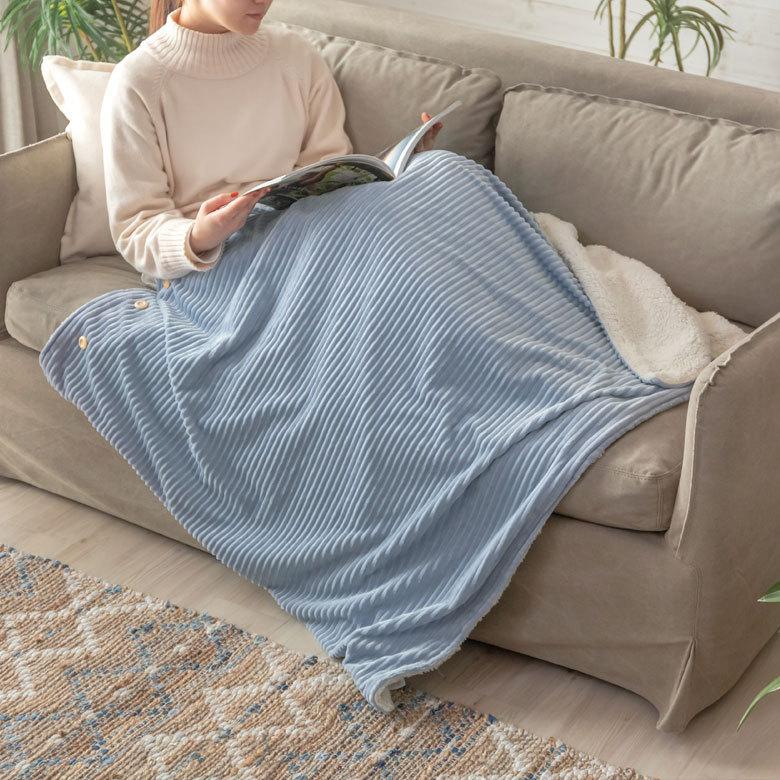 ブランケット ひざ掛け コーデュロイ ボア ふわふわ 幅約100cm 防寒 無地 洗濯可 洗える ウォッシャブル ボタン付き おしゃれ 70117 | ELEMENTS（インテリア） | 07