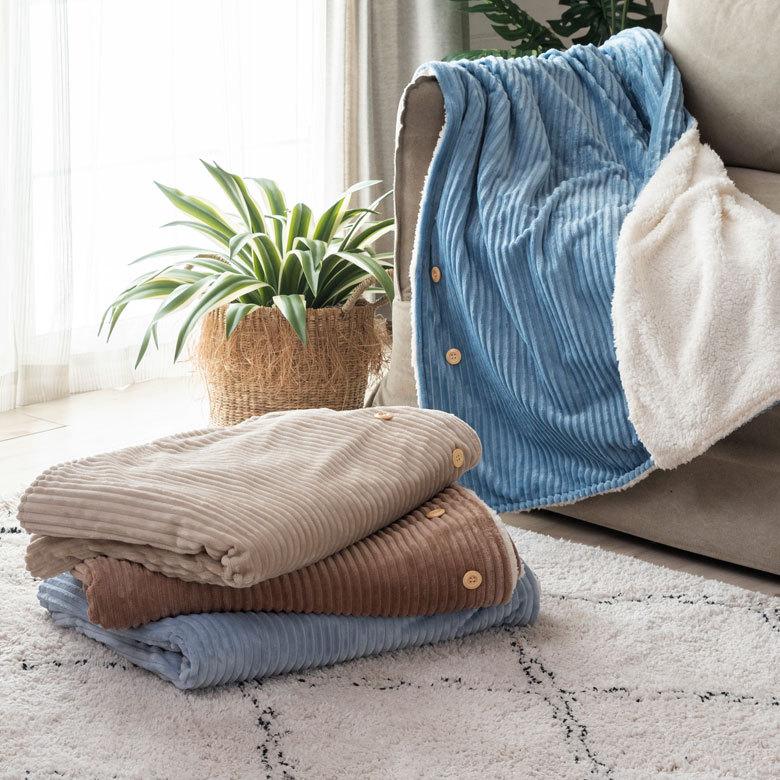 ブランケット ひざ掛け コーデュロイ ボア ふわふわ 幅約100cm 防寒 無地 洗濯可 洗える ウォッシャブル ボタン付き おしゃれ 70117 | ELEMENTS（インテリア） | 08