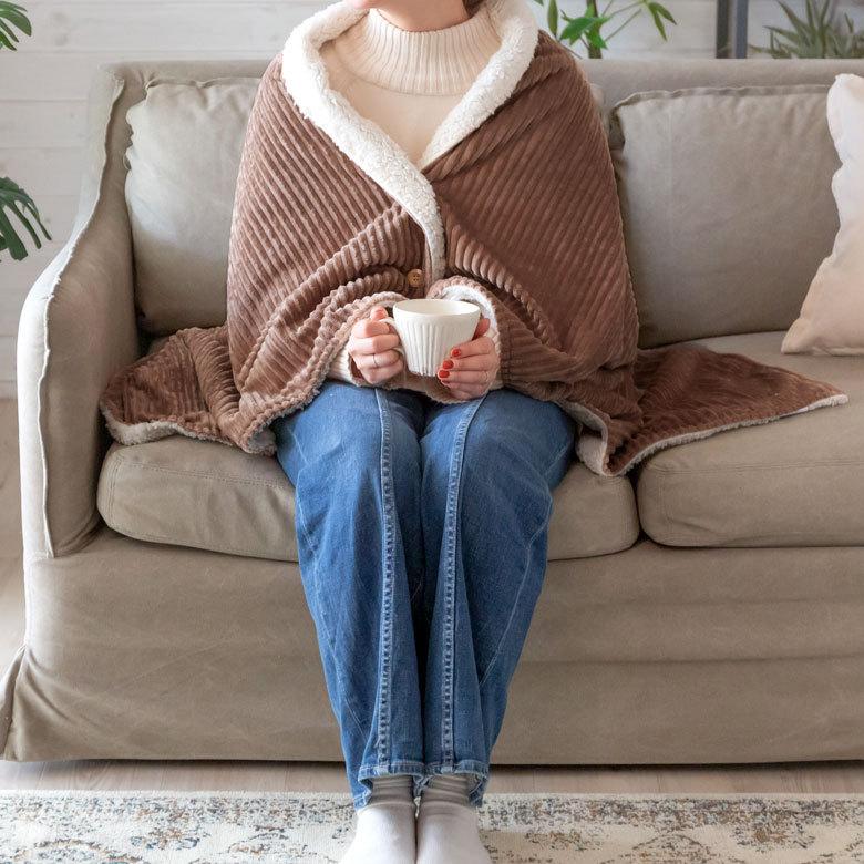 ブランケット ひざ掛け コーデュロイ ボア ふわふわ 幅約100cm 防寒 無地 洗濯可 洗える ウォッシャブル ボタン付き おしゃれ 70117 | ELEMENTS（インテリア） | 09