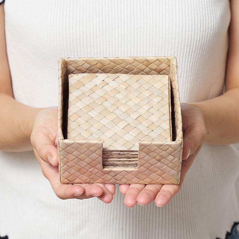 コースター スクエア 12枚セット パンダン編み 収納ケース付き 正方形 四角形 トレー テーブルウェア ナチュラル ソーサー キッチン 小物 グッズ 雑貨 7413 | ブランド登録なし | 12