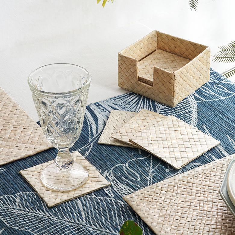 コースター スクエア 12枚セット パンダン編み 収納ケース付き 正方形 四角形 トレー テーブルウェア ナチュラル ソーサー キッチン 小物 グッズ 雑貨 7413 | ブランド登録なし | 13