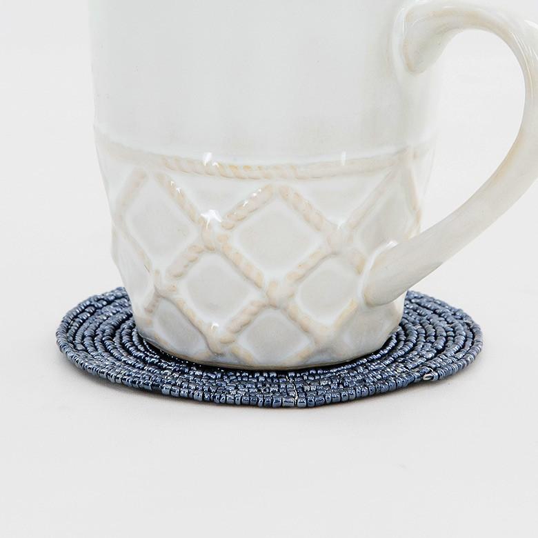 コースター ビーズ おしゃれ 円形 ラウンド 丸 ブルー カフェ 店舗 ホテル 旅館 アジアン雑貨 アジア工房 7423-slv | ブランド登録なし | 01