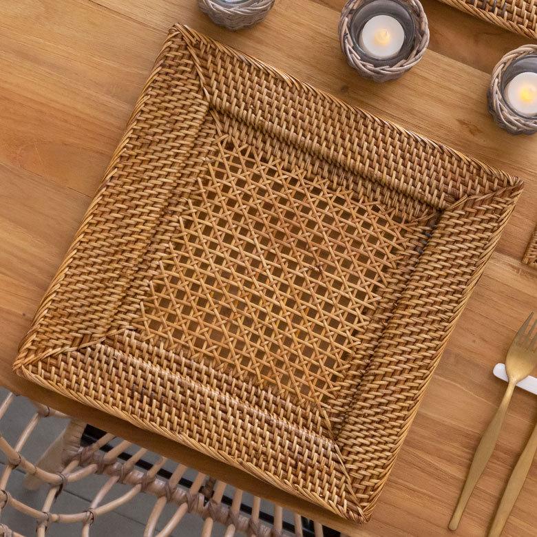 プレートトレイ ランチョンマット 籐 ホワイト ナチュラル 正方形 スクエア 約W32cm  北欧 リゾート テーブルコーディネート キッチン用品 7551 | ブランド登録なし | 14