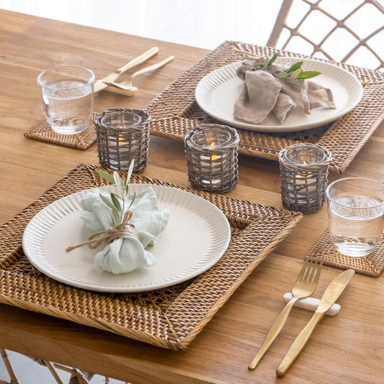 プレートトレイ ランチョンマット 籐 ホワイト ナチュラル 正方形 スクエア 約W32cm  北欧 リゾート テーブルコーディネート キッチン用品 7551 | ブランド登録なし | 18