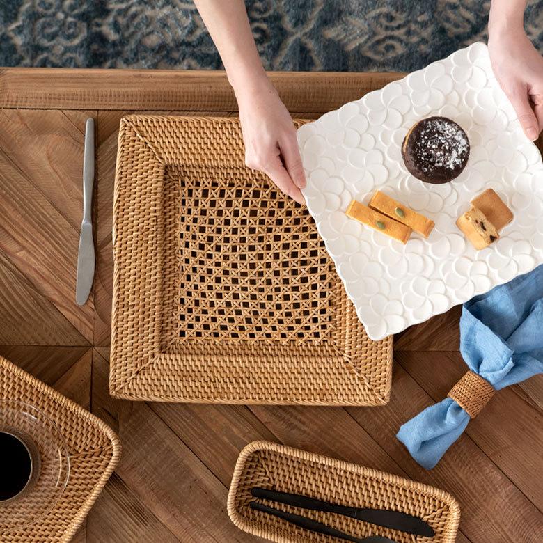 プレートトレイ ランチョンマット 籐 ホワイト ナチュラル 正方形 スクエア 約W32cm  北欧 リゾート テーブルコーディネート キッチン用品 7551 | ブランド登録なし | 06