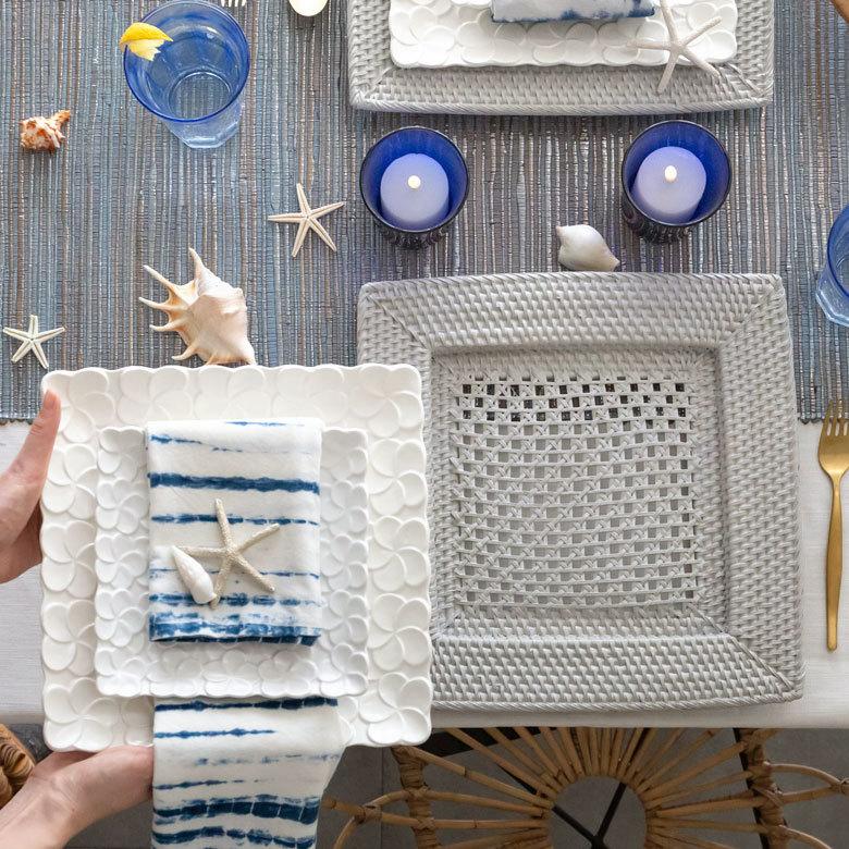 プレートトレイ ランチョンマット 籐 ホワイト ナチュラル 正方形 スクエア 約W32cm  北欧 リゾート テーブルコーディネート キッチン用品 7551 | ブランド登録なし | 08