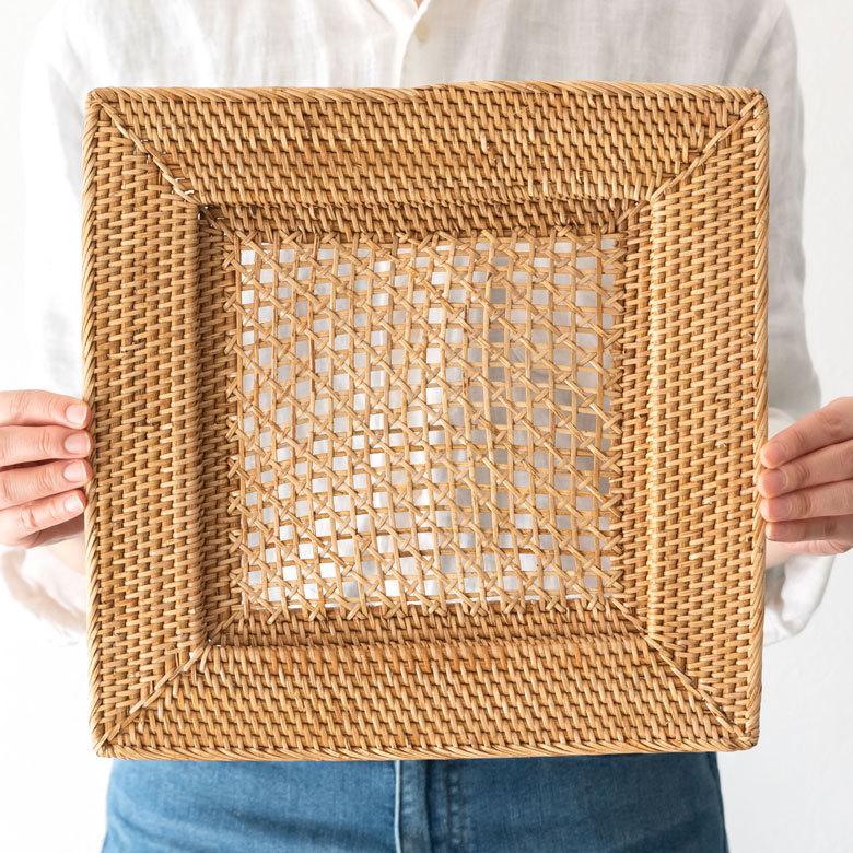 プレートトレイ ランチョンマット 籐 ホワイト ナチュラル 正方形 スクエア 約W32cm  北欧 リゾート テーブルコーディネート キッチン用品 7551 | ブランド登録なし | 09
