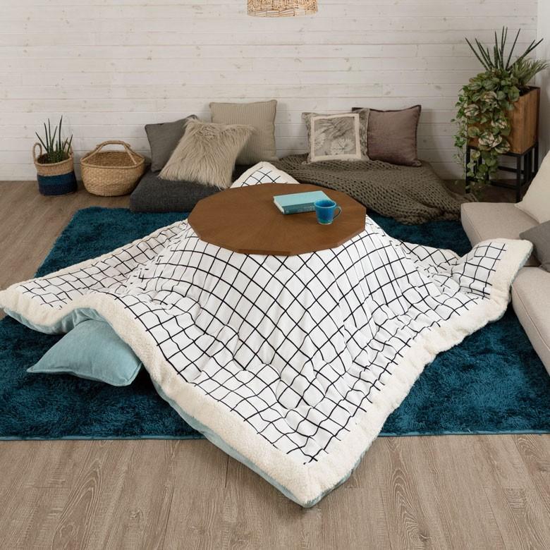 こたつ布団 正方形 約190×190cm グリッド柄裏面フランネルフリース こたつ掛け布団 こたつぶとん 格子柄 おしゃれ 洋風 北欧 83053 | ブランド登録なし | 02
