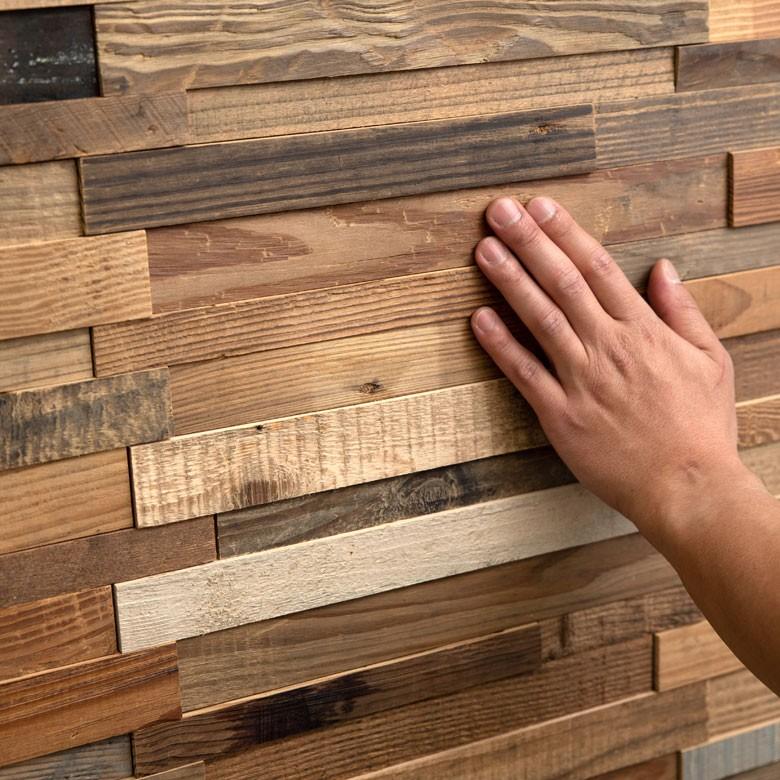 古材ウッドタイル 壁用 はめ込み式 ヴィンテージ風 3D 凸凹 簡単 ブラウン ウッドウォールパネル 壁面DIY 内装 木材 ウッドパネル パネルタイル 83211 | ELEMENTS（インテリア） | 01