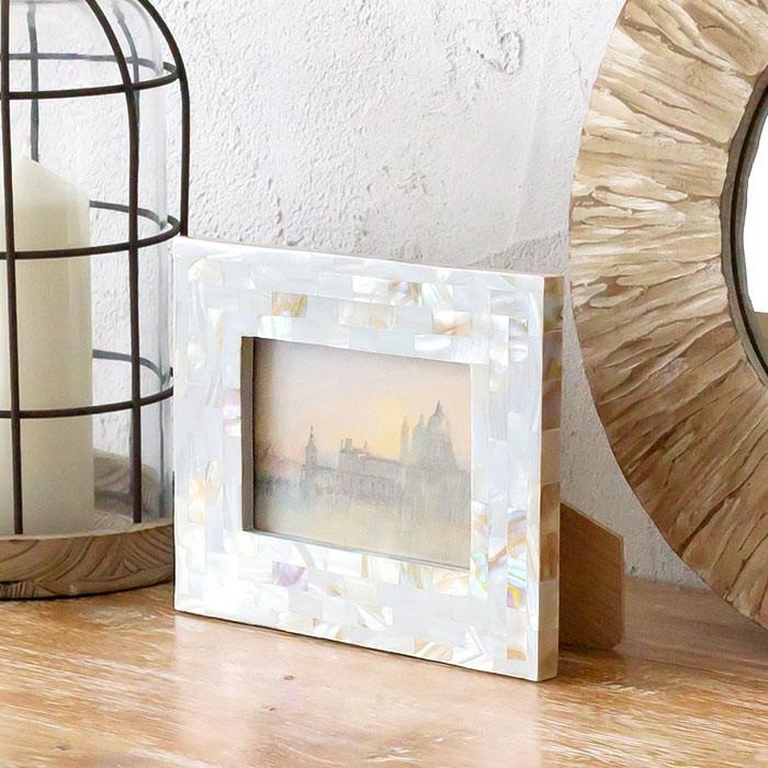 フォトフレーム 写真立て モザイクシェル 貝殻 パールシェル アジアン バリ雑貨 卓上 おしゃれ アジア工房 8381 | ブランド登録なし | 05