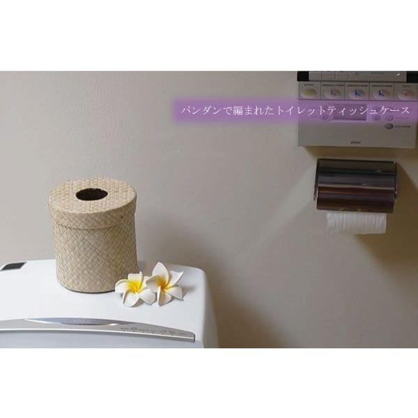 ティッシュケース パンダンで編まれた丸いトイレットティッシュケースカバー ブラウン アジア工房 8404 | ブランド登録なし | 01