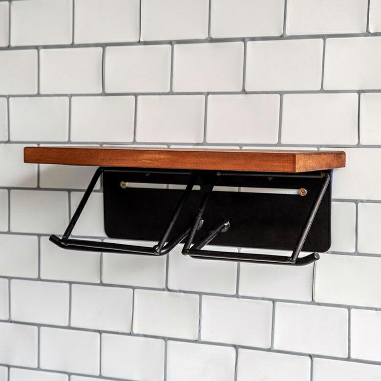 トイレットペーパーホルダー 2連 天板付き 棚付き アイアンハンガー トイレ小物 おしゃれ ペーパーホルダー 天然木 木製 84093 | ELEMENTS（インテリア） | 18