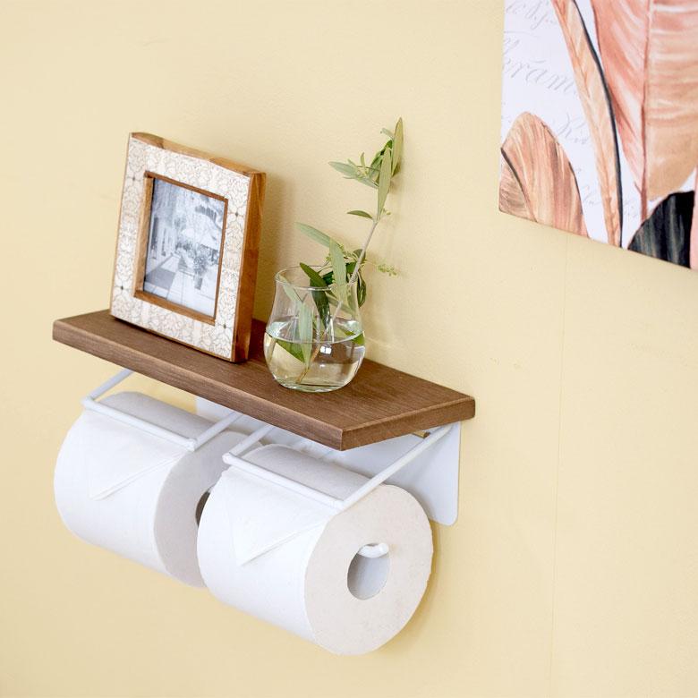 トイレットペーパーホルダー 2連 天板付き 棚付き アイアンハンガー トイレ小物 おしゃれ ペーパーホルダー 天然木 木製 84093 | ELEMENTS（インテリア） | 20