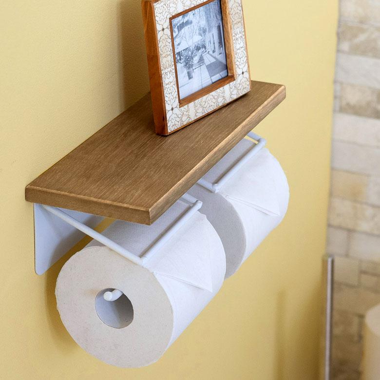 トイレットペーパーホルダー 2連 天板付き 棚付き アイアンハンガー トイレ小物 おしゃれ ペーパーホルダー 天然木 木製 84093 | ELEMENTS（インテリア） | 05