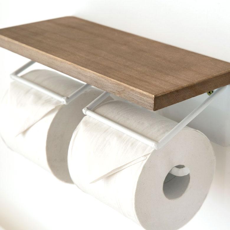 トイレットペーパーホルダー 2連 天板付き 棚付き アイアンハンガー トイレ小物 おしゃれ ペーパーホルダー 天然木 木製 84093 | ELEMENTS（インテリア） | 07