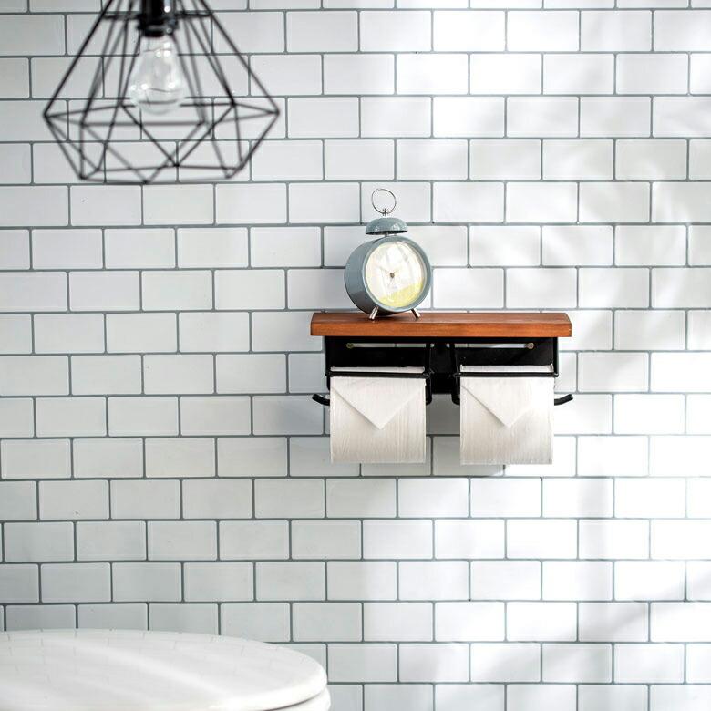 トイレットペーパーホルダー 2連 天板付き 棚付き アイアンハンガー トイレ小物 おしゃれ ペーパーホルダー 天然木 木製 84093 | ELEMENTS（インテリア） | 10