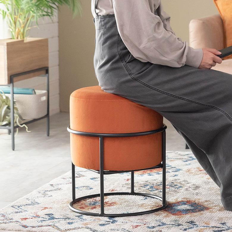 スツール 椅子 イス ベルベット調 ブルー オレンジ W約37cm 丸 スツール 椅子 イス ベルベット調 ブルー オレンジ W約37cm 丸