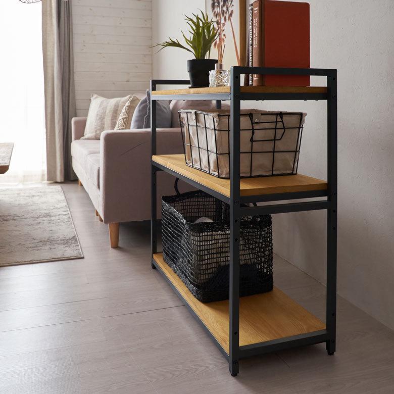 オープン ラック 幅84cm 3段 無垢 木製 ウッド Hus ヒュース 収納 棚 シェルフ アイアン 本 スチール パイン材 天然木 家具 おしゃれ 北欧 西海岸 84104 | ELEMENTS（インテリア） | 08