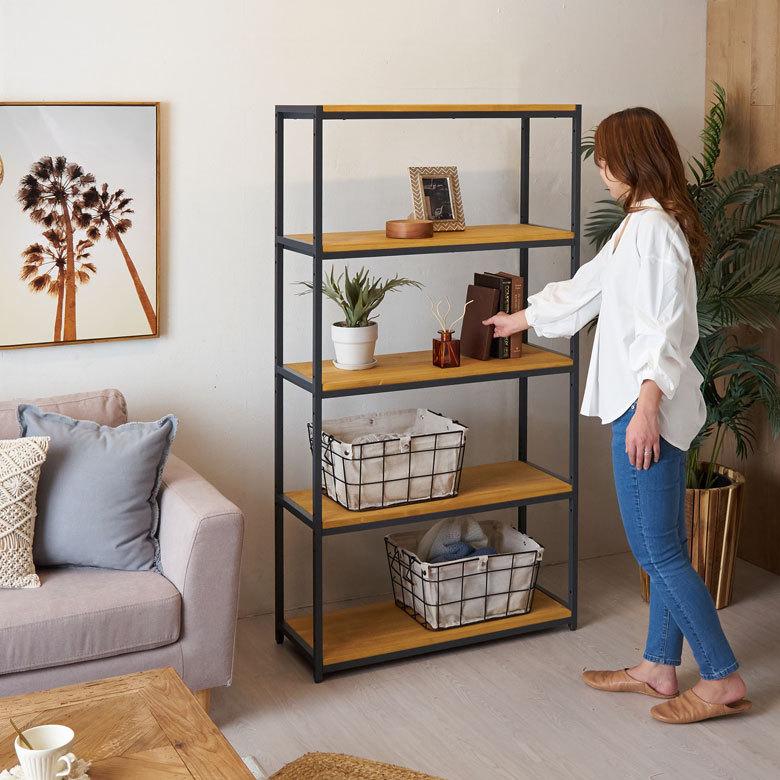 オープン ラック 幅84cm 5段 無垢 木製 ウッド アイアン Hus ヒュース 棚 シェルフ アイアン 本 スチール パイン材 天然木 家具 おしゃれ 北欧 西海岸 84106 | ELEMENTS（インテリア） | 10