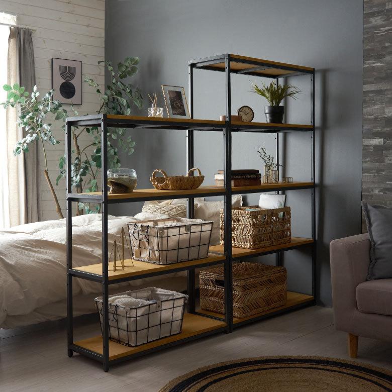 オープン ラック 幅84cm 5段 無垢 木製 ウッド アイアン Hus ヒュース 棚 シェルフ アイアン 本 スチール パイン材 天然木 家具 おしゃれ 北欧 西海岸 84106 | ELEMENTS（インテリア） | 12