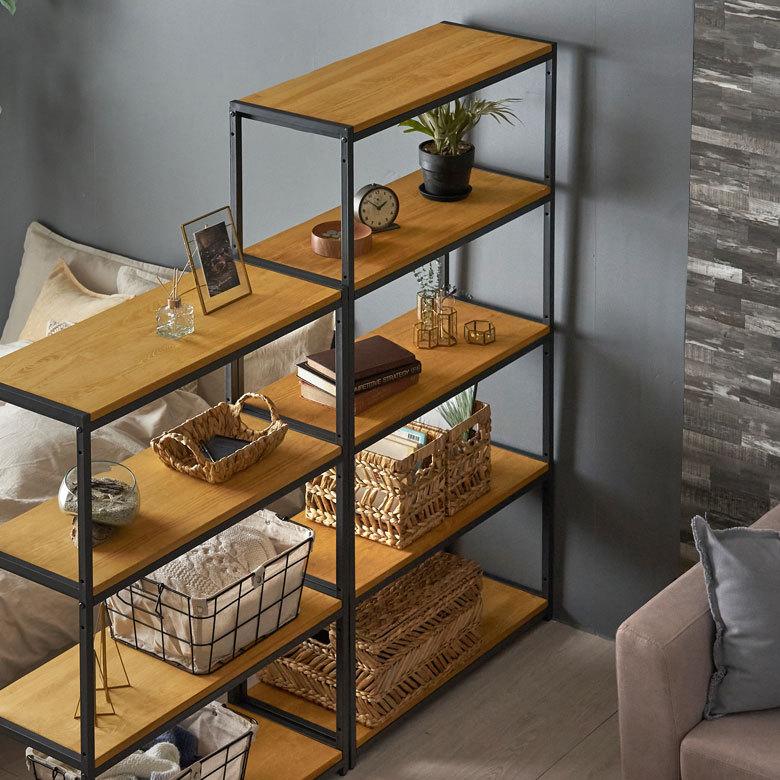 オープン ラック 幅84cm 5段 無垢 木製 ウッド アイアン Hus ヒュース 棚 シェルフ アイアン 本 スチール パイン材 天然木 家具 おしゃれ 北欧 西海岸 84106 | ELEMENTS（インテリア） | 03