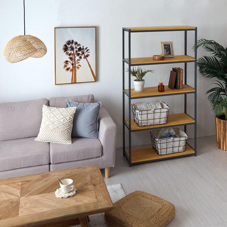 オープン ラック 幅84cm 5段 無垢 木製 ウッド アイアン Hus ヒュース 棚 シェルフ アイアン 本 スチール パイン材 天然木 家具 おしゃれ 北欧 西海岸 84106 | ELEMENTS（インテリア） | 07