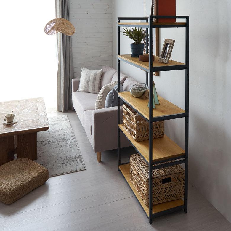 オープン ラック 幅84cm 5段 無垢 木製 ウッド アイアン Hus ヒュース 棚 シェルフ アイアン 本 スチール パイン材 天然木 家具 おしゃれ 北欧 西海岸 84106 | ELEMENTS（インテリア） | 08