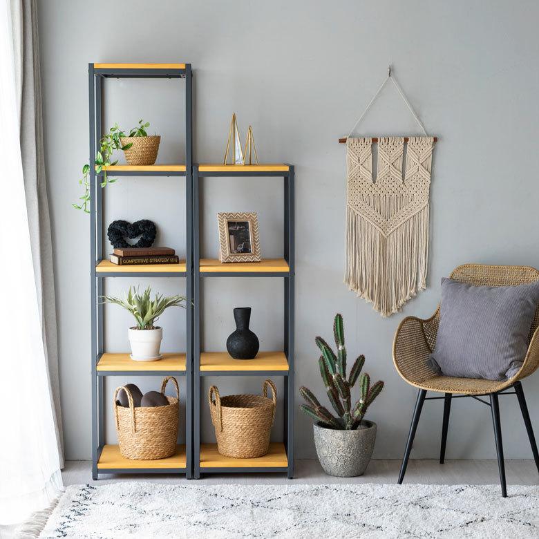 オープン ラック スリム 幅38cm 5段 無垢 木製 ウッド アイアン Hus ヒュース 収納 棚 シェルフ 本 スチール パイン材 天然木 家具 おしゃれ 北欧 西海岸 84109 | ELEMENTS（インテリア） | 08