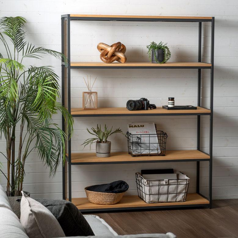 棚 ラック 5段 収納 木製 スチール オープンラック シェルフ 収納棚 おしゃれ 大容量 大型 推し活 オフィス 幅120 奥行33 高さ150 HUS ヒュース 西海岸 84116 | ELEMENTS（インテリア） | 06