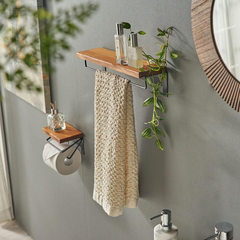 タオル ハンガー ラック ワイド 掛け 天然木 アイアン 棚付 フェイス DIY ヴィンテージ ナチュラル おしゃれ 北欧 リゾート 雑貨 インテリア 西海岸 84303 | ELEMENTS（インテリア） | 10