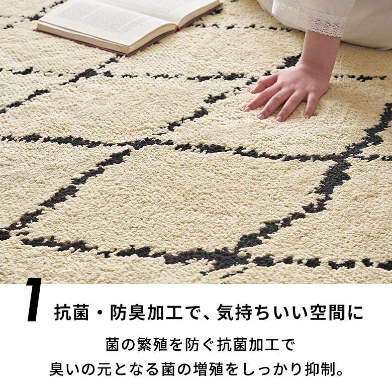 日本製 ラグ マット 約 135×185cm 国産 防ダニ 抗菌 防臭 洗える ホット カーペット 床暖房 可 春 夏 秋 冬 オールシーズン おしゃれ 北欧 雑貨 西海岸風 84351 | ELEMENTS（インテリア） | 06