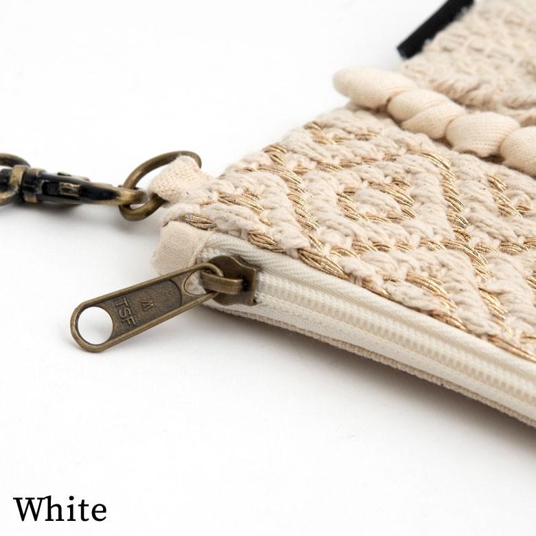 ポーチ クラッチバッグ ストラップ付き フリンジ コットン ホワイト ブラック BOHO ボーホースタイル おしゃれ 90026 | ブランド登録なし | 15