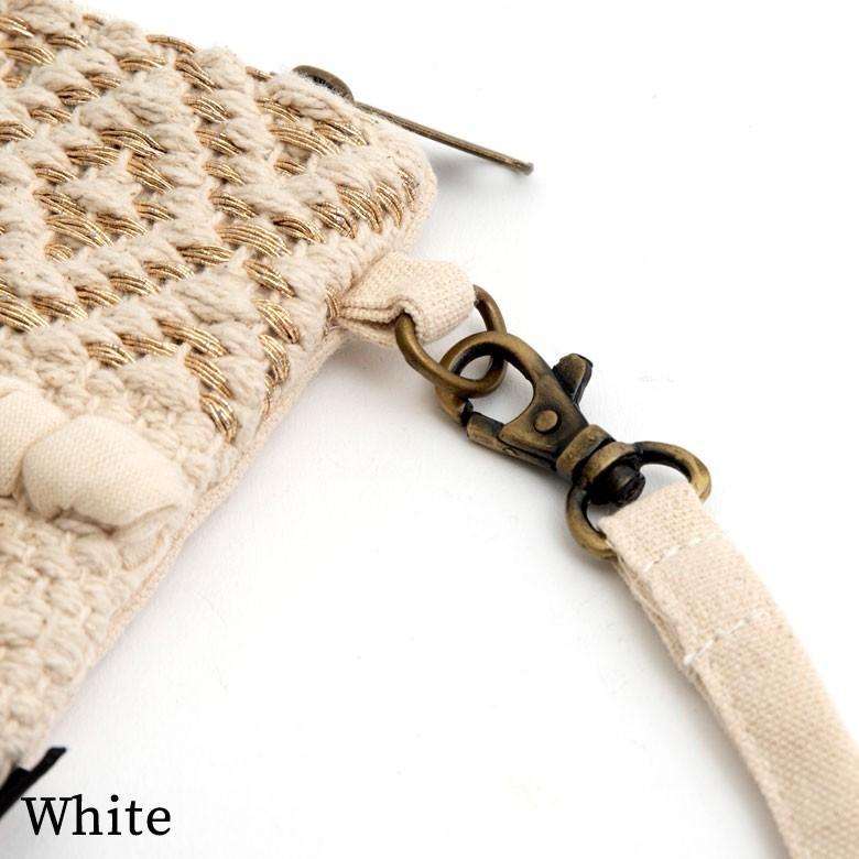 ポーチ クラッチバッグ ストラップ付き フリンジ コットン ホワイト ブラック BOHO ボーホースタイル おしゃれ 90026 | ブランド登録なし | 16