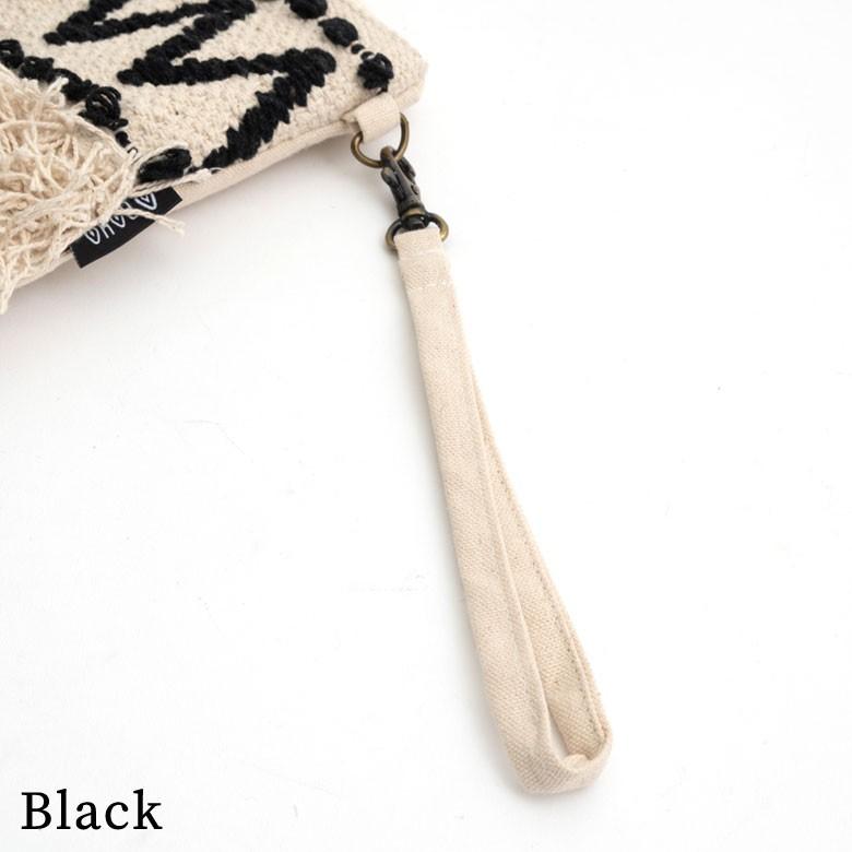 ポーチ クラッチバッグ ストラップ付き フリンジ コットン ホワイト ブラック BOHO ボーホースタイル おしゃれ 90026 | ブランド登録なし | 19