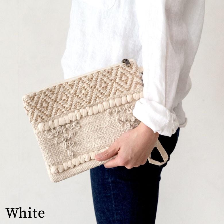 ポーチ クラッチバッグ ストラップ付き フリンジ コットン ホワイト ブラック BOHO ボーホースタイル おしゃれ 90026 | ブランド登録なし | 04