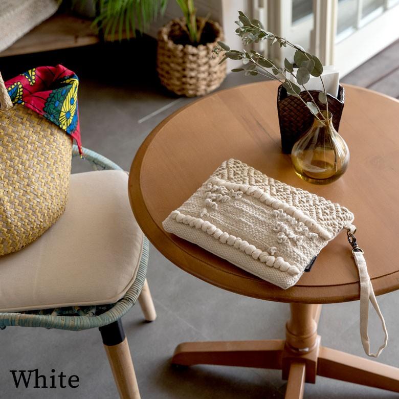 ポーチ クラッチバッグ ストラップ付き フリンジ コットン ホワイト ブラック BOHO ボーホースタイル おしゃれ 90026 | ブランド登録なし | 05