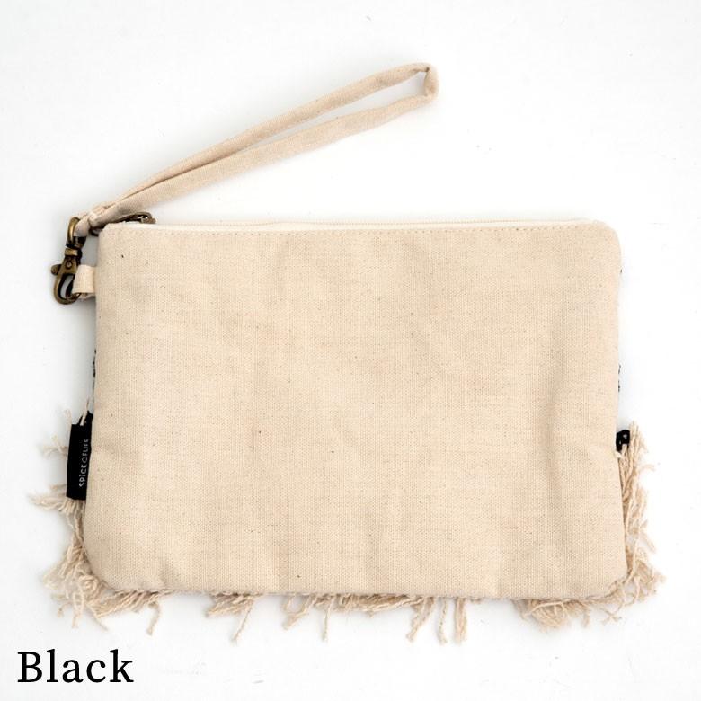 ポーチ クラッチバッグ ストラップ付き フリンジ コットン ホワイト ブラック BOHO ボーホースタイル おしゃれ 90026 | ブランド登録なし | 07