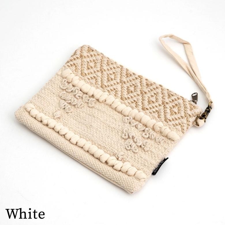 ポーチ クラッチバッグ ストラップ付き フリンジ コットン ホワイト ブラック BOHO ボーホースタイル おしゃれ 90026 | ブランド登録なし | 08