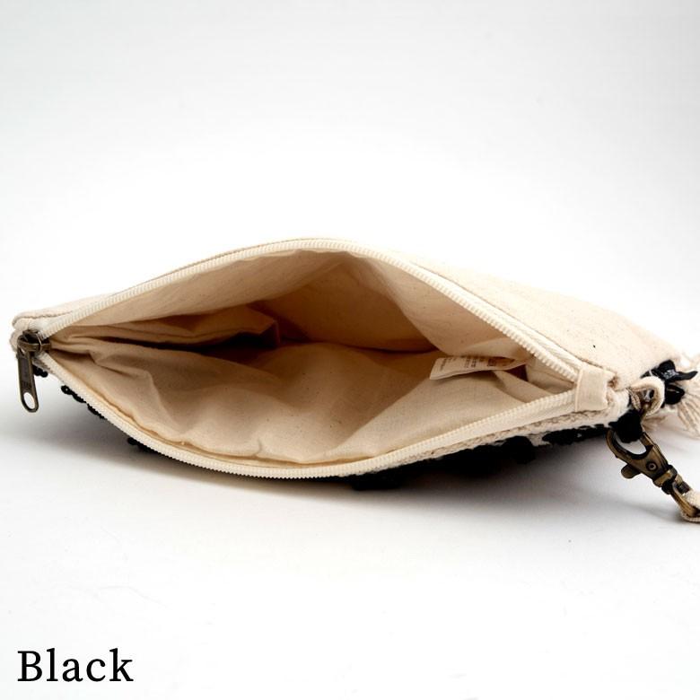 ポーチ クラッチバッグ ストラップ付き フリンジ コットン ホワイト ブラック BOHO ボーホースタイル おしゃれ 90026 | ブランド登録なし | 10