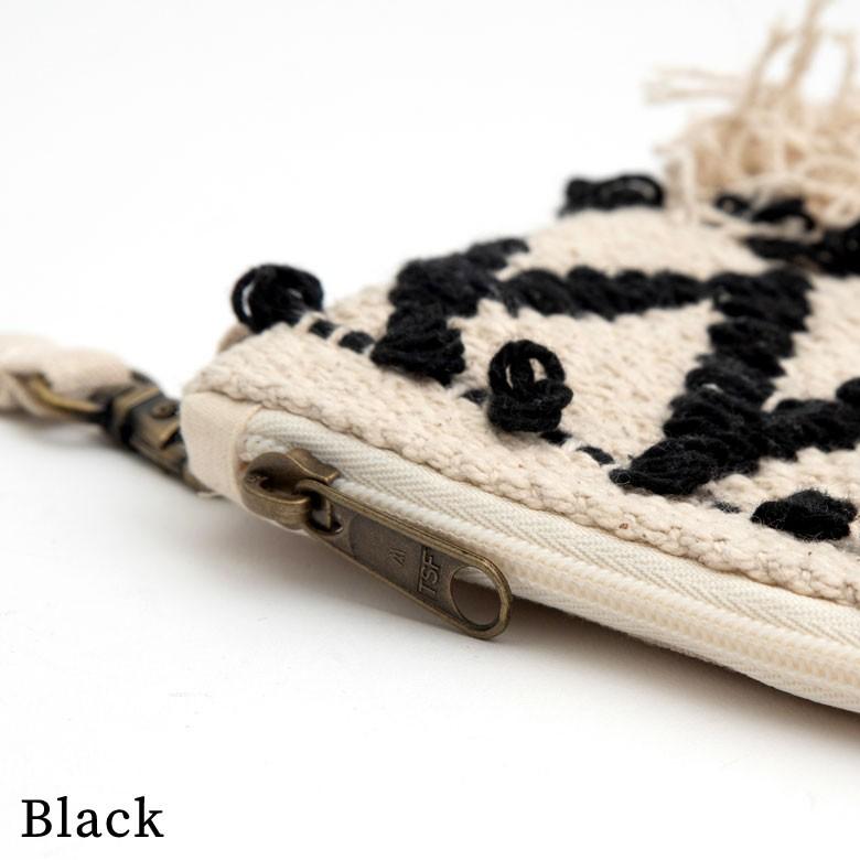 ポーチ クラッチバッグ ストラップ付き フリンジ コットン ホワイト ブラック BOHO ボーホースタイル おしゃれ 90026 | ブランド登録なし | 11