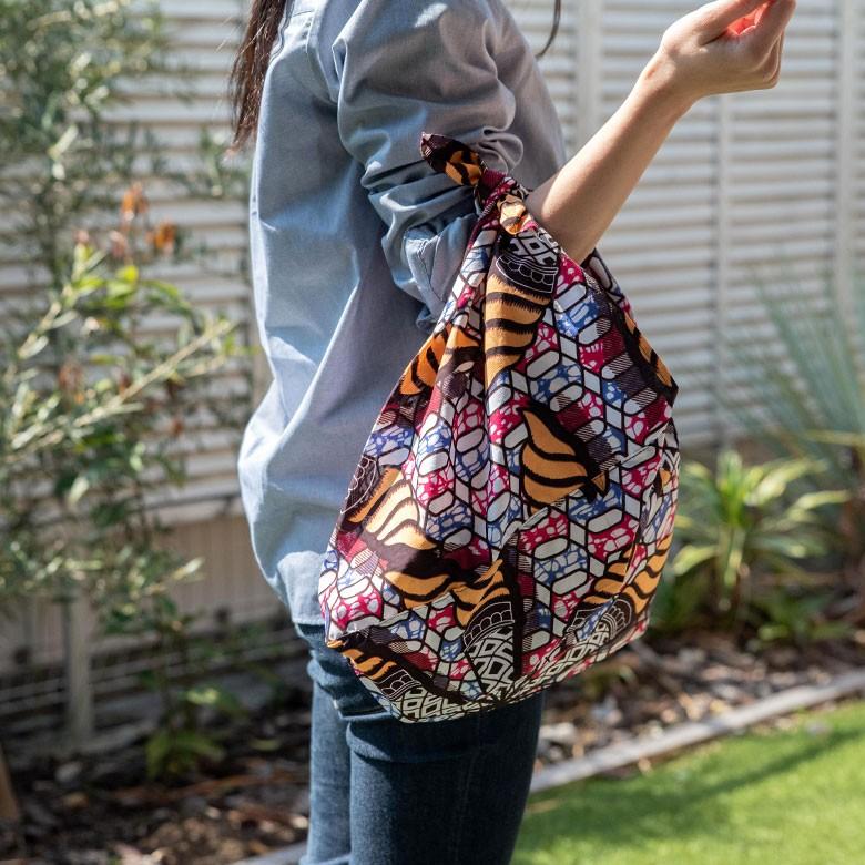 エコバック インナーバッグ バッグインバッグ あづま袋 巾着袋 カラフル  アフリカン ファブリック 綿 おしゃれ 自然モチーフ 民族布 パーニュ 90042 | ブランド登録なし | 14