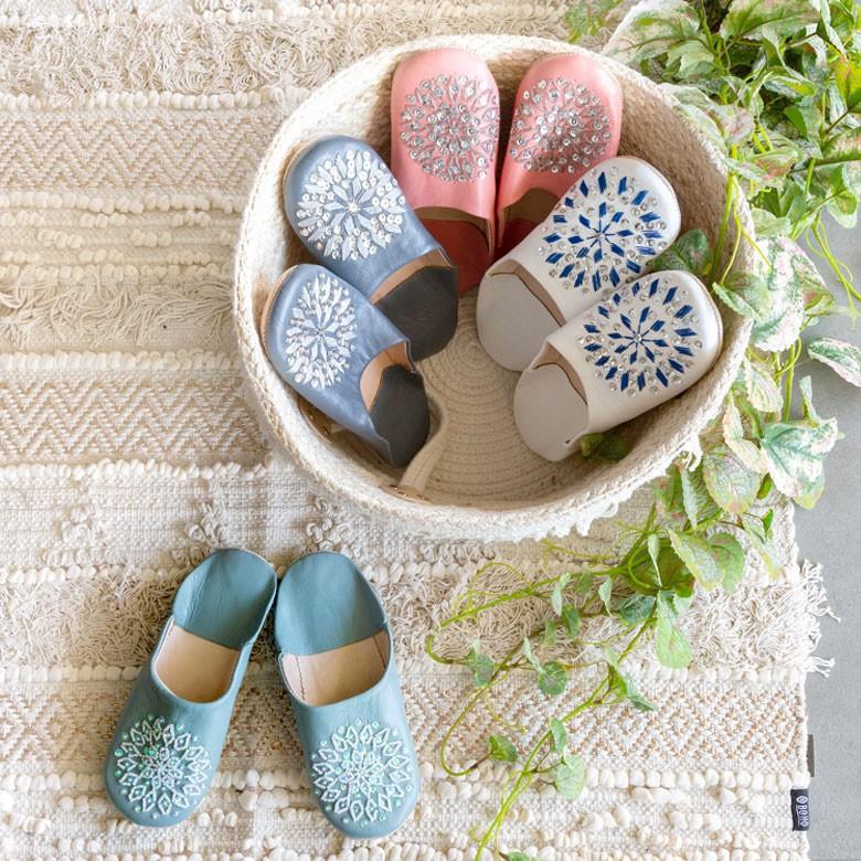 スリッパ商品です スリッパ モロッコ バブーシュ レザー 室内用 ルームシューズ